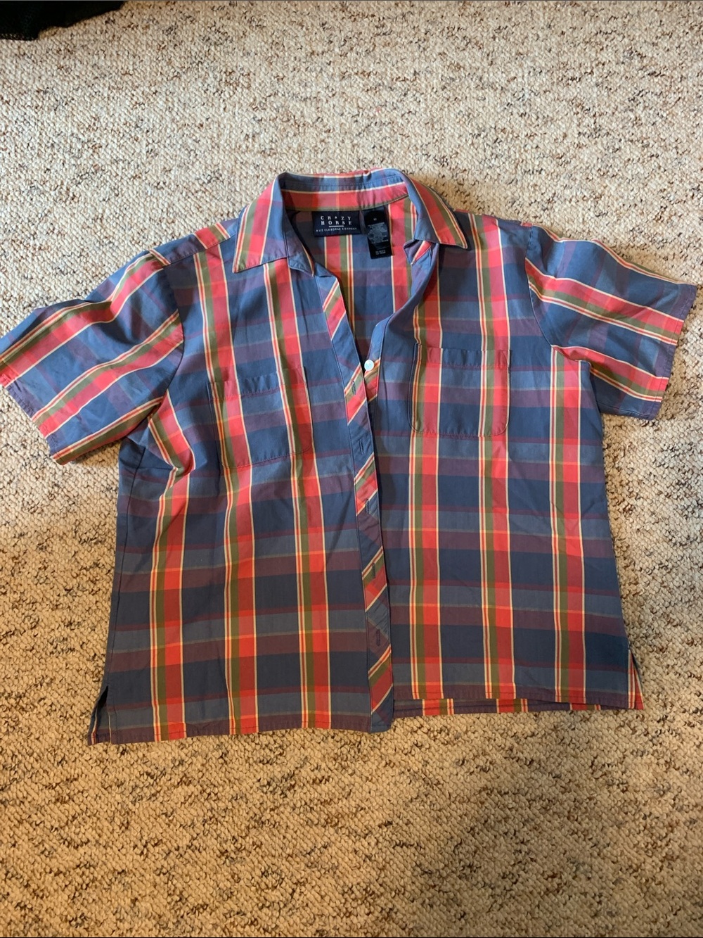 Blue & Red Plaid Short-Sleeve women’s Shirt